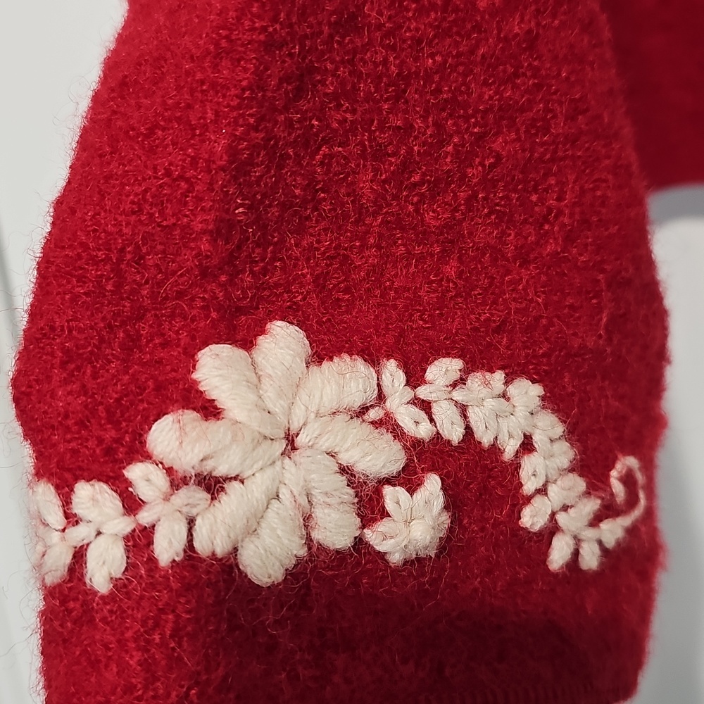 Red Embroidered Wool Zip-Front Jacket - Picture 3 of 4